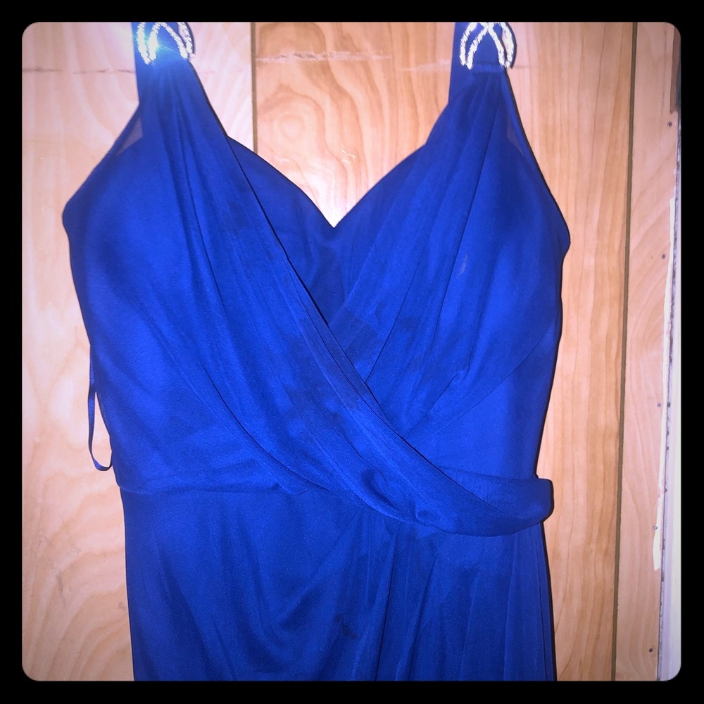 Long beautiful dark blue formal dress